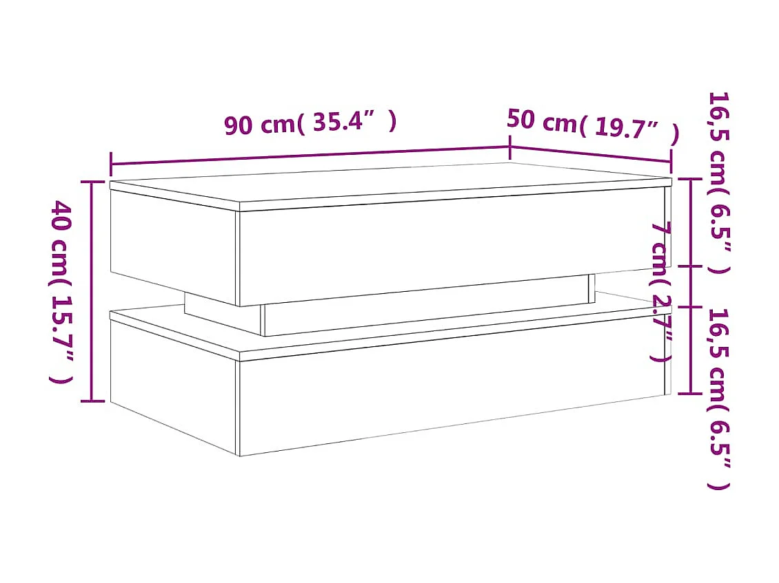 Mesa de centro com luzes LED 90x50x40 cm branco