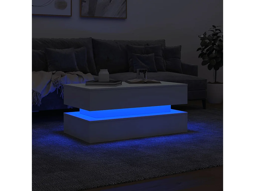 Mesa de centro com luzes LED 90x50x40 cm branco