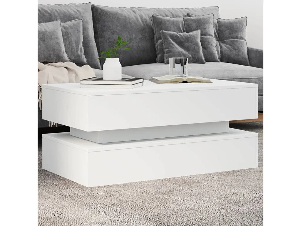 Salontafel met LED-verlichting 90x50x40 cm wit