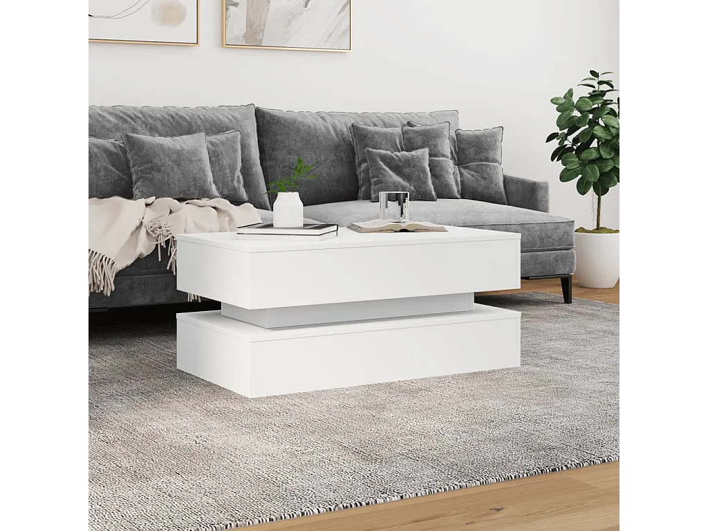 Salontafel met LED-verlichting 90x50x40 cm wit