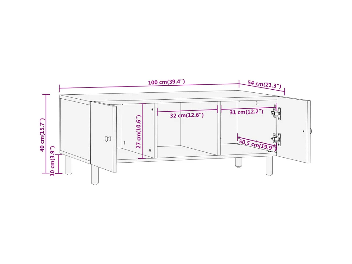 Table basse 100x54x40 cm bois massif d'acacia