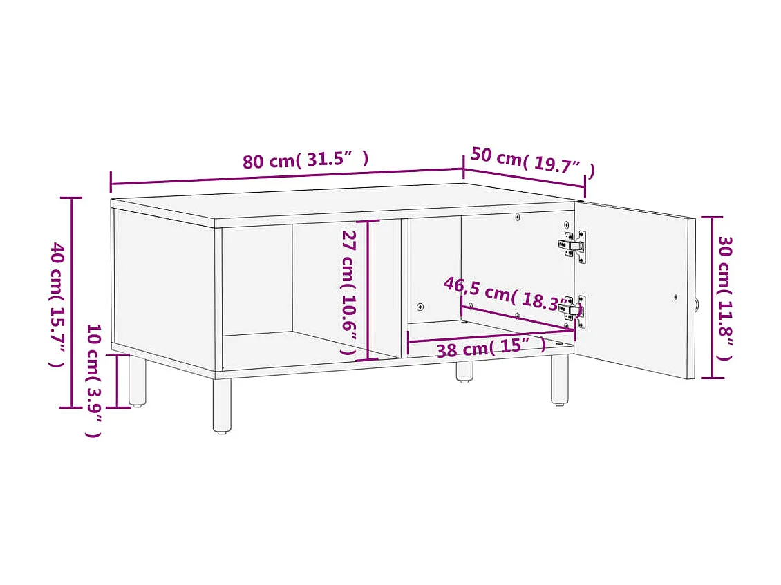 Couchtisch 80x50x40 cm Massivholz Mango