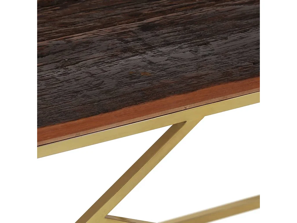 Tavolino Salotto Dorato Acciaio Inossidabile e Legno Massello