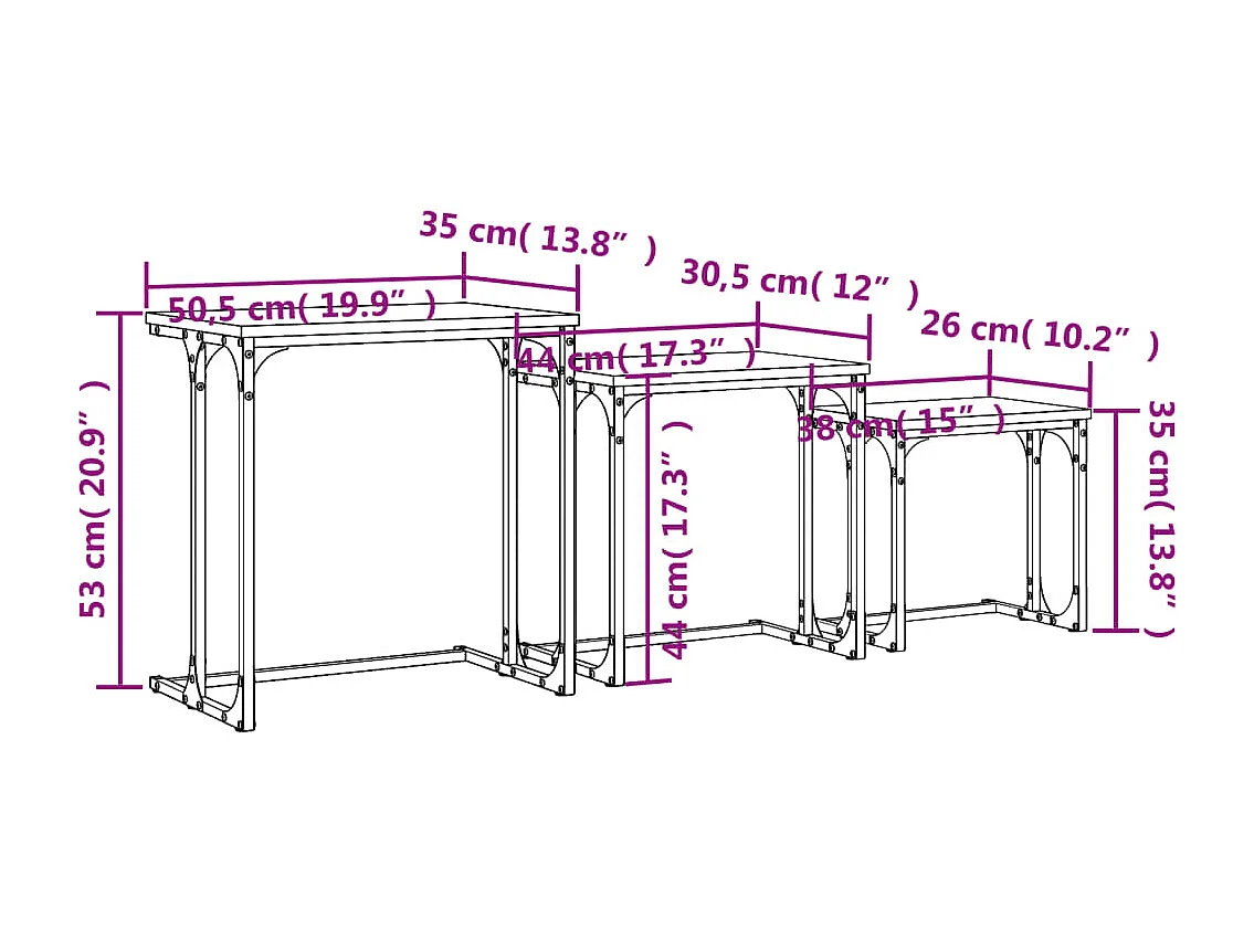Tables basses gigognes 3 pcs chêne fumé bois d'ingénierie