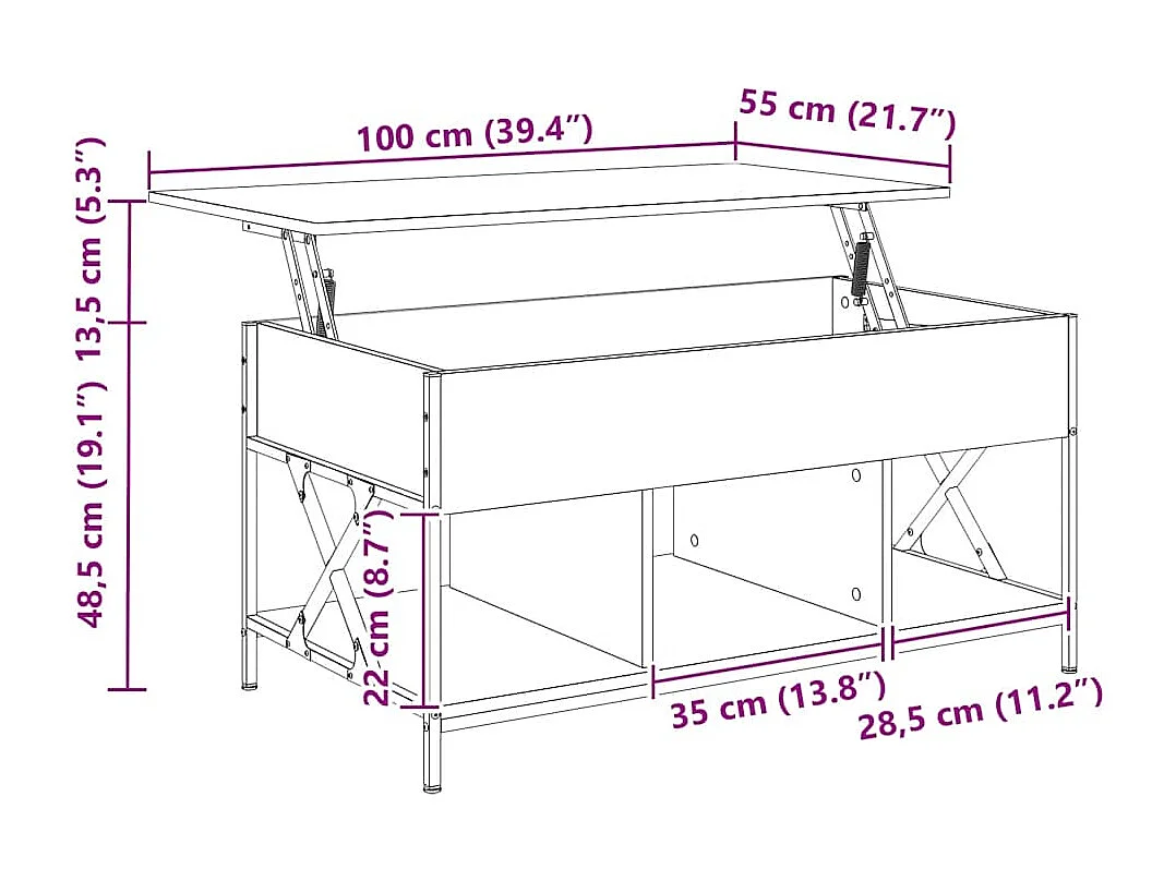 Table basse chêne fumé 100x55x50 cm bois d'ingénierie et métal