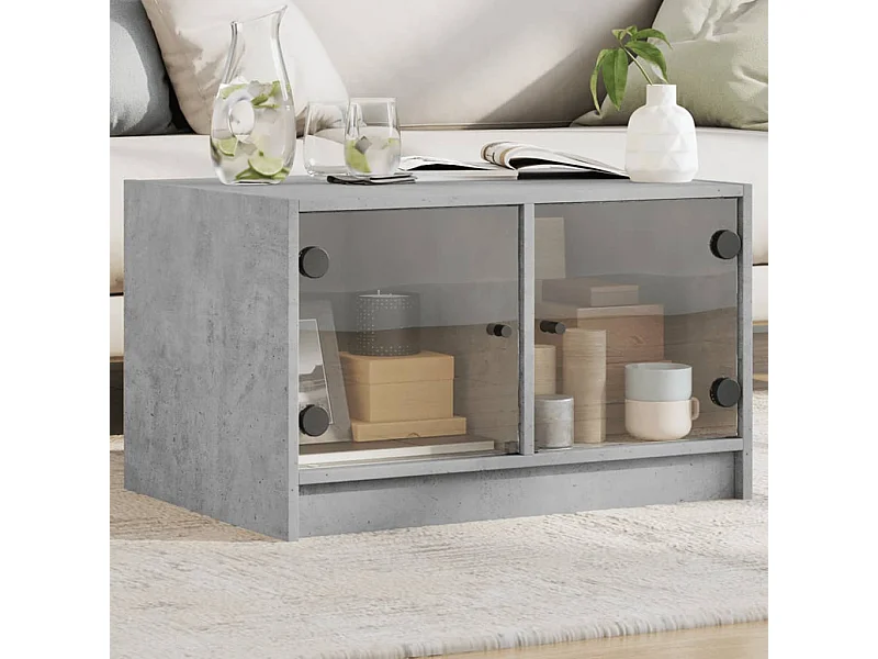 Salontafel met glazen deuren 68x50x42 cm betongrijs