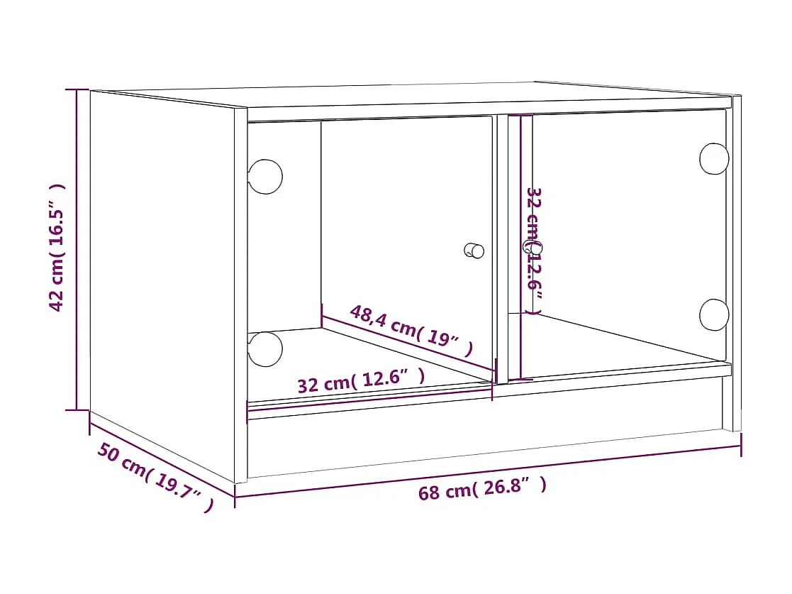 Tavolino da Salotto con Ante in Vetro Grigio Cemento 68x50x42cm