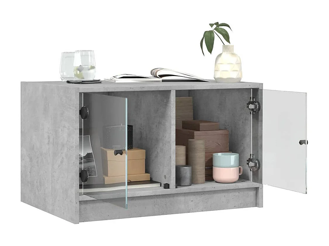 Tavolino da Salotto con Ante in Vetro Grigio Cemento 68x50x42cm