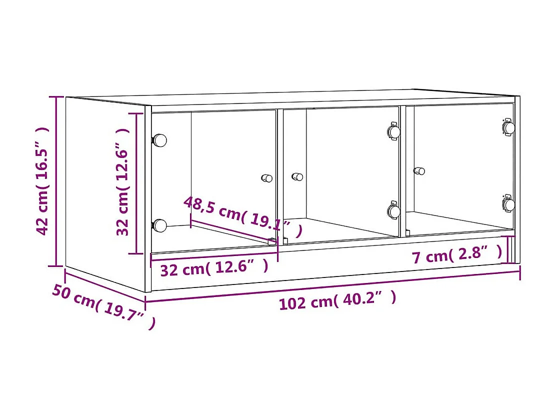 Salontafel met glazen deuren 102x50x42 cm gerookt eikenkleurig