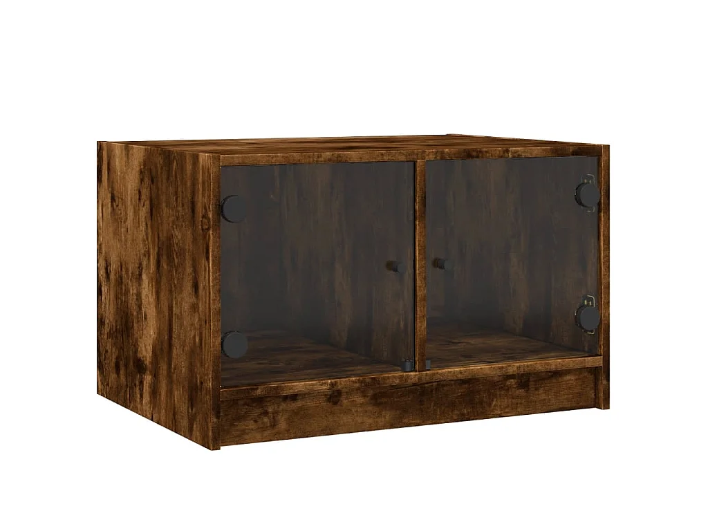 Table basse avec portes en verre chêne fumé 68x50x42 cm