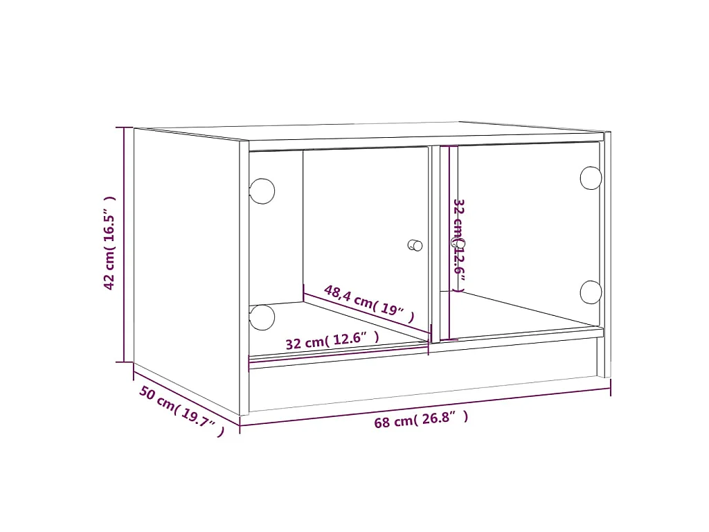 Table basse avec portes en verre chêne fumé 68x50x42 cm