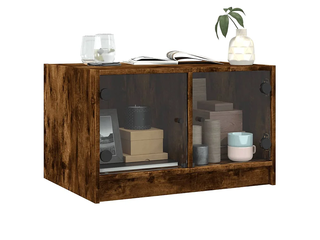Table basse avec portes en verre chêne fumé 68x50x42 cm