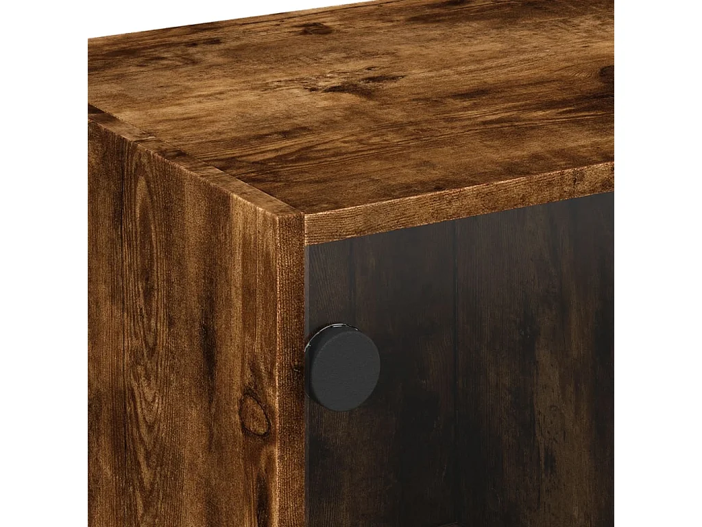 Table basse avec portes en verre chêne fumé 68x50x42 cm