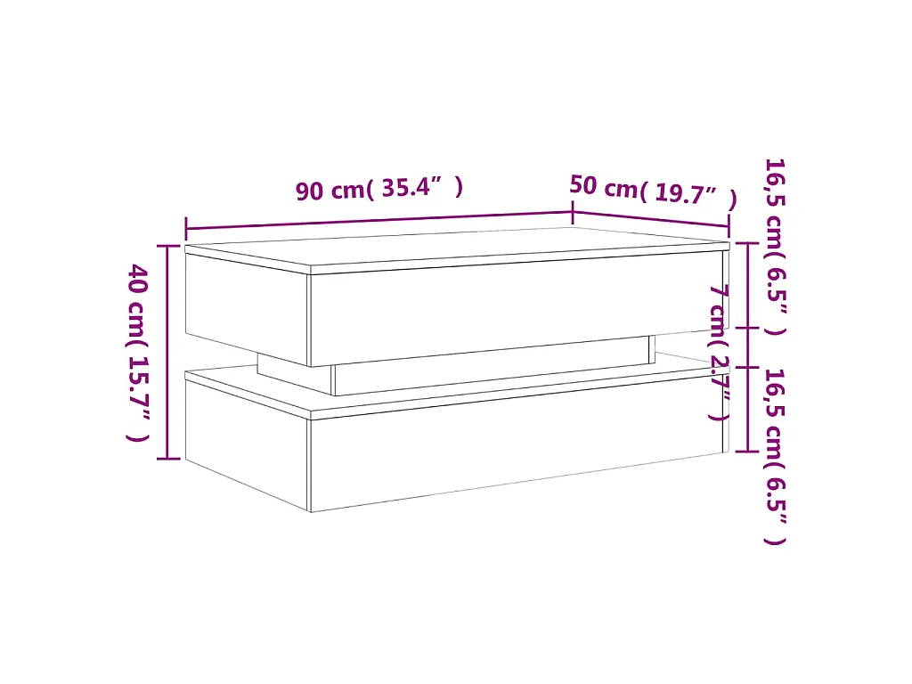 Salontafel met LED-verlichting 90x50x40 cm zwart