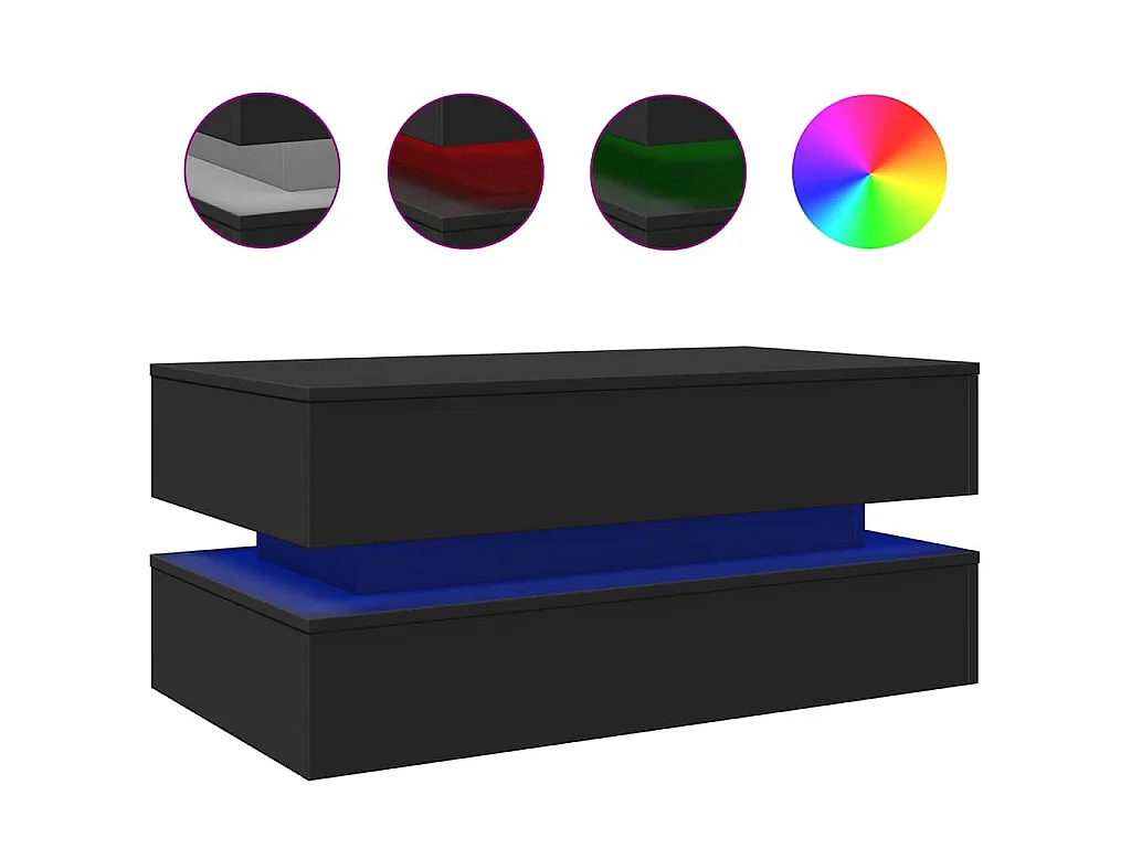 Table basse avec lumières LED noir 90x50x40 cm