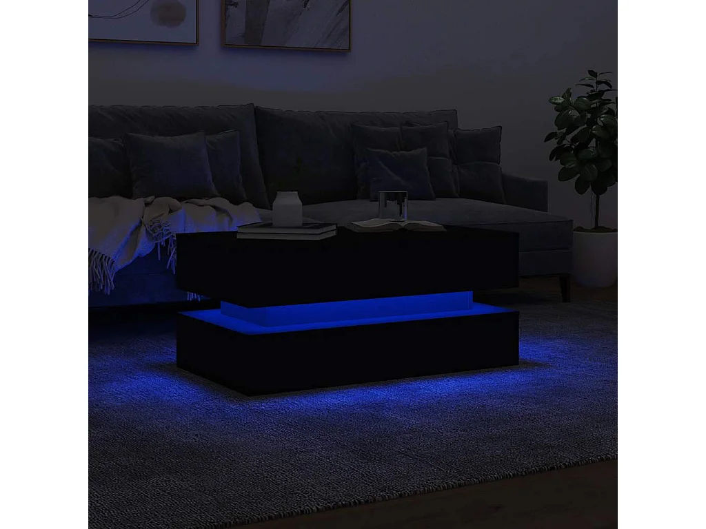 Table basse avec lumières LED noir 90x50x40 cm