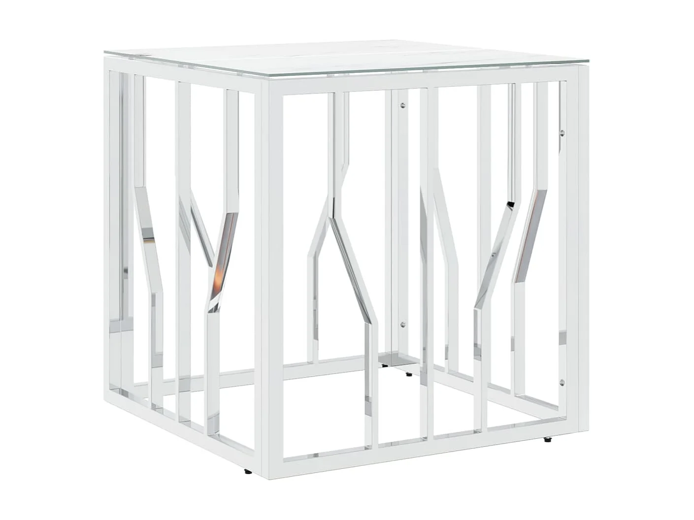 Mesa de centro 50x50x50 cm aço inoxidável e vidro prateado