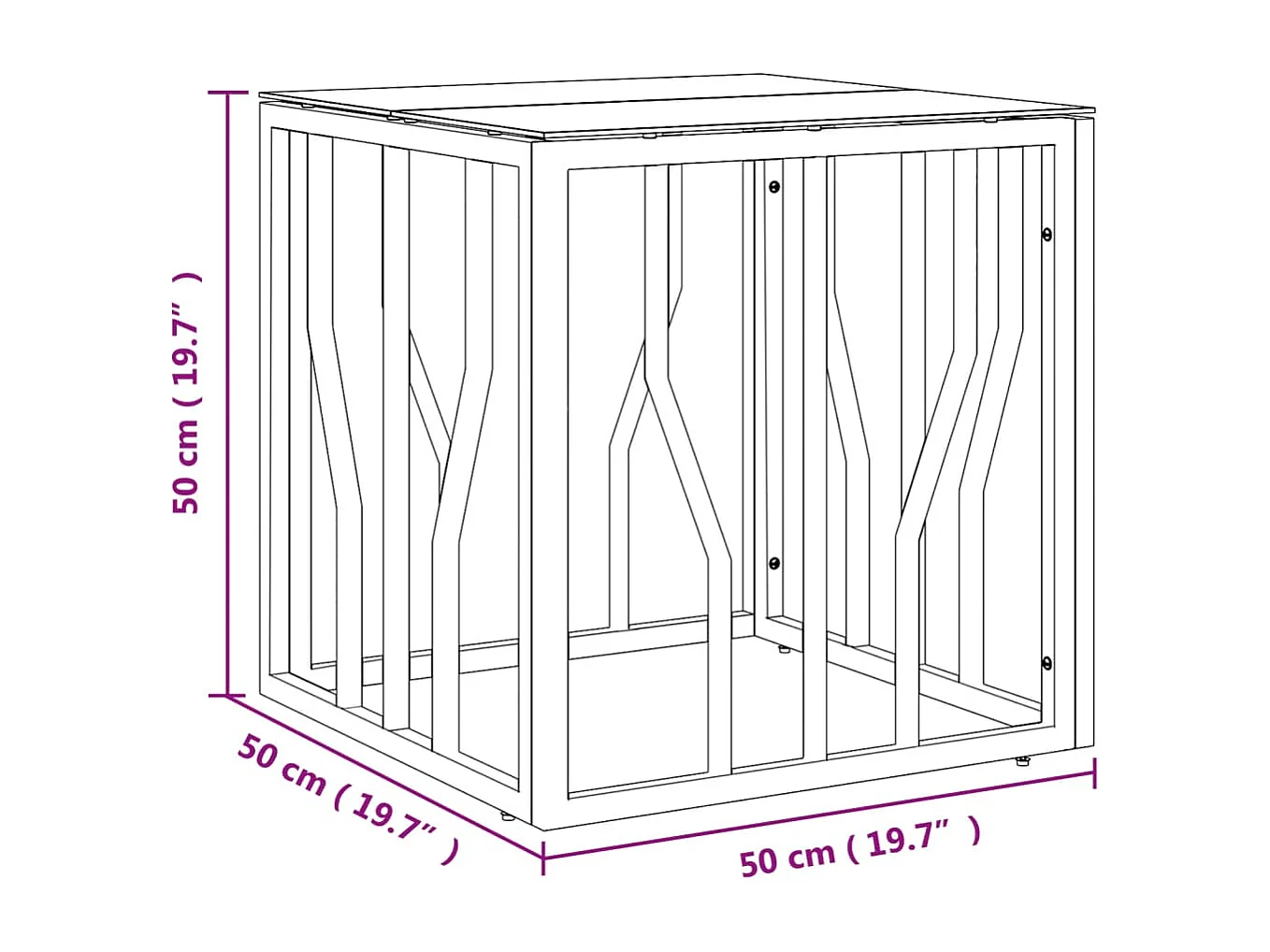 Mesa de centro 50x50x50 cm aço inoxidável e vidro prateado