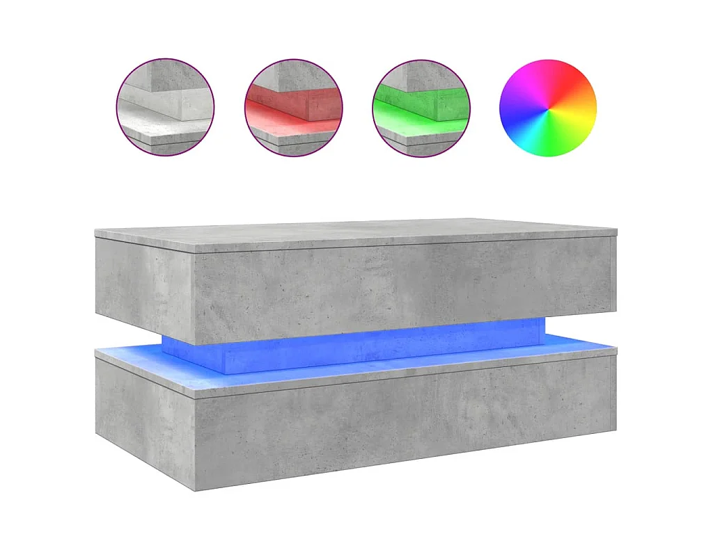 Table basse avec lumières LED gris béton 90x50x40 cm