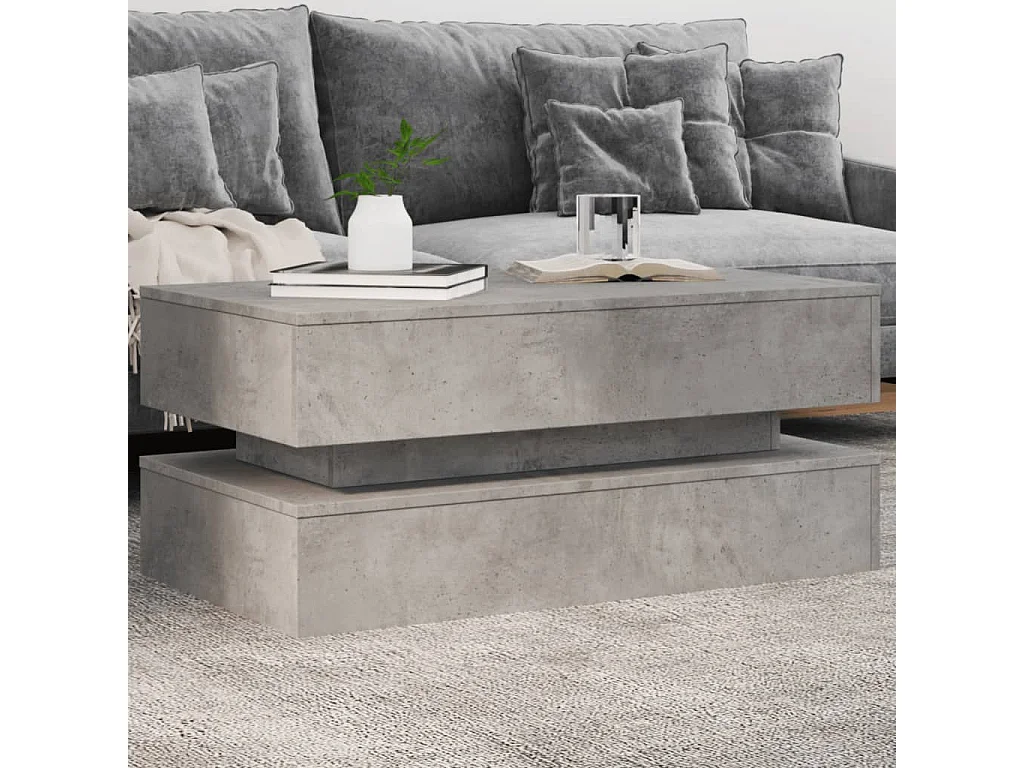 Table basse avec lumières LED gris béton 90x50x40 cm
