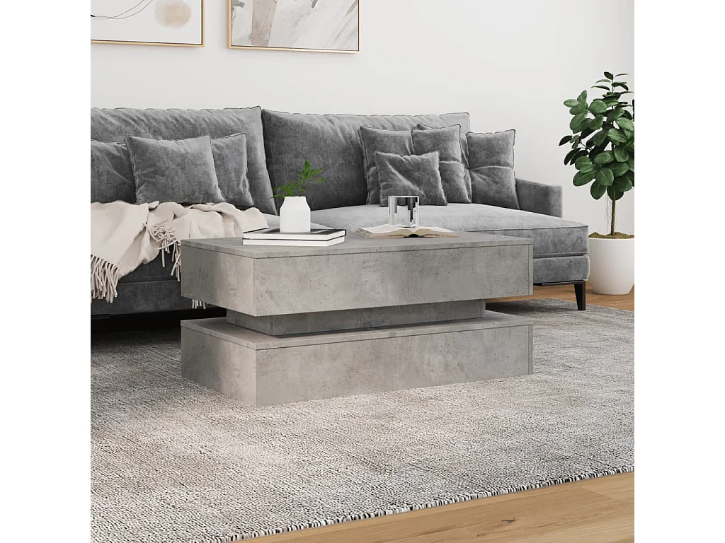 Table basse avec lumières LED gris béton 90x50x40 cm