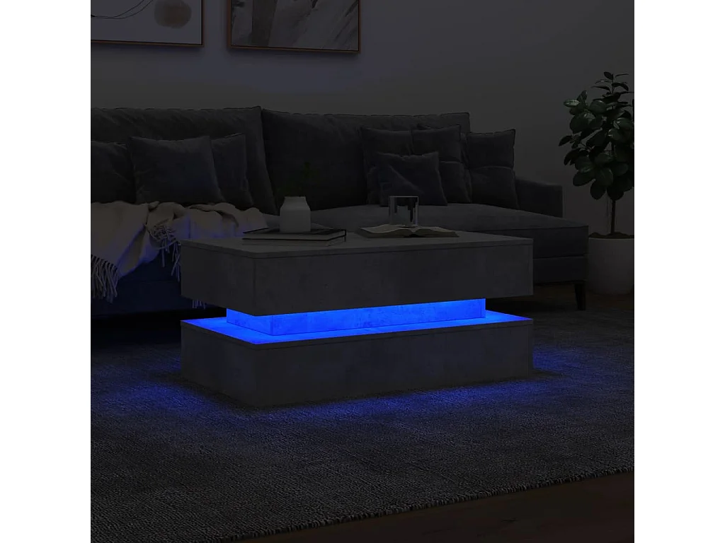 Table basse avec lumières LED gris béton 90x50x40 cm
