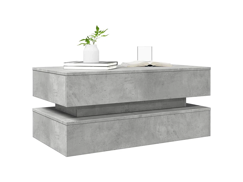 Table basse avec lumières LED gris béton 90x50x40 cm