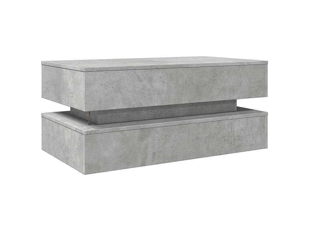 Table basse avec lumières LED gris béton 90x50x40 cm