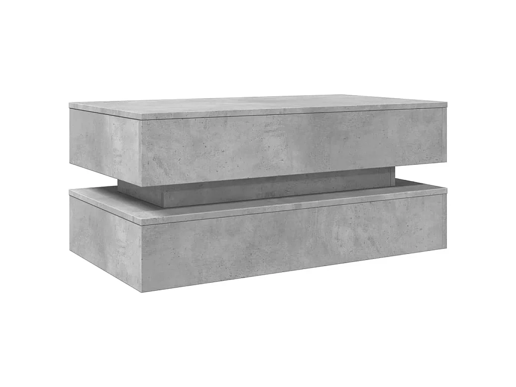 Table basse avec lumières LED gris béton 90x50x40 cm