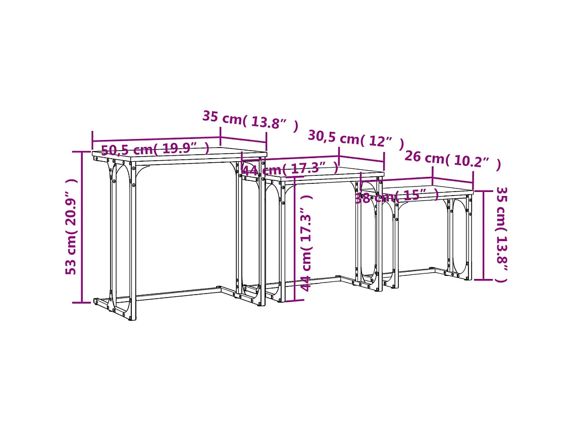 Tables basses gigognes 3 pcs sonoma gris bois d'ingénierie