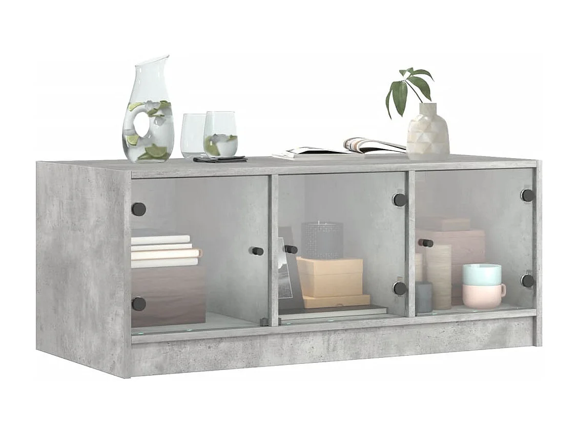 Tavolino Salotto con Ante in Vetro Grigio Cemento 102x50x42 cm