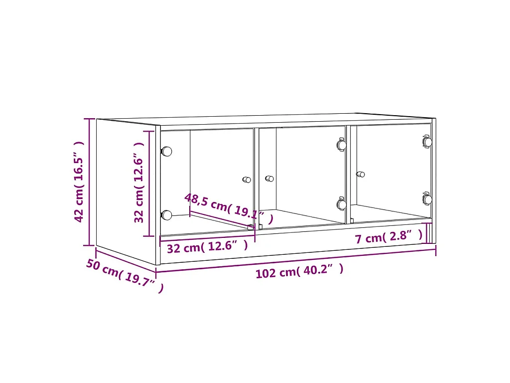 Salontafel met glazen deuren 102x50x42 cm betongrijs