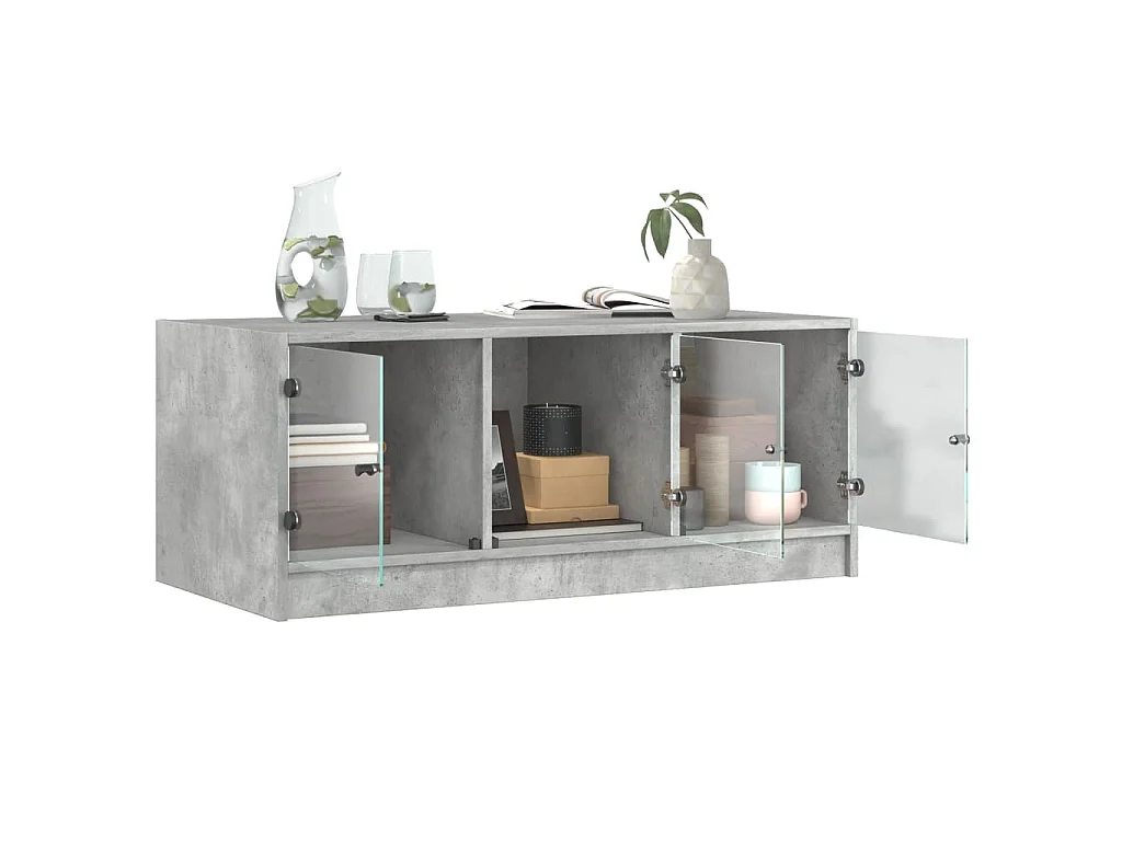 Salontafel met glazen deuren 102x50x42 cm betongrijs