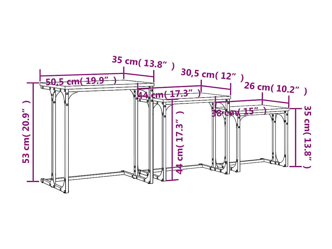 Tables basses gigognes 3 pcs noir bois d'ingénierie