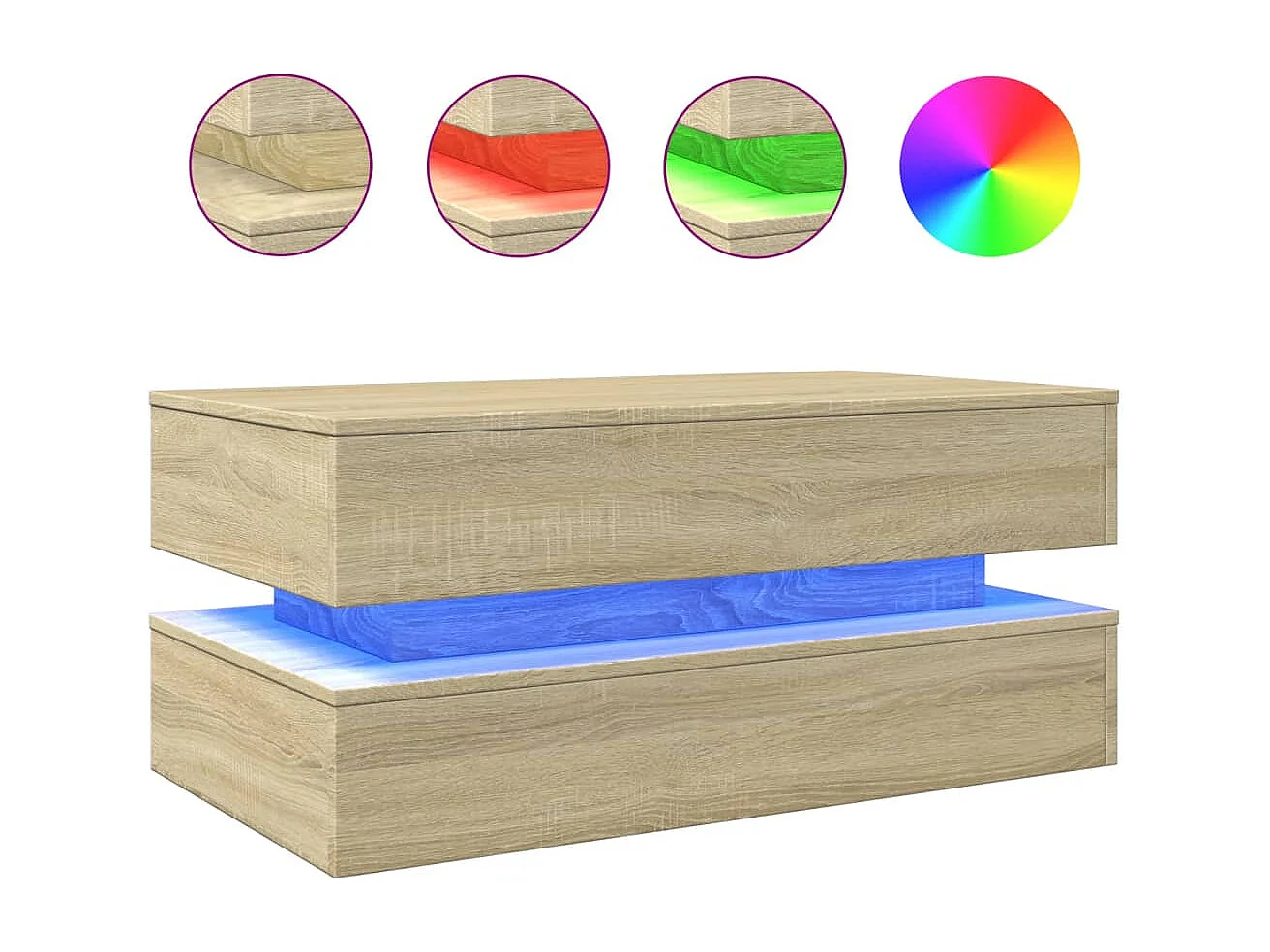 Mesa de centro com luzes LED 90x50x40 cm carvalho sonoma