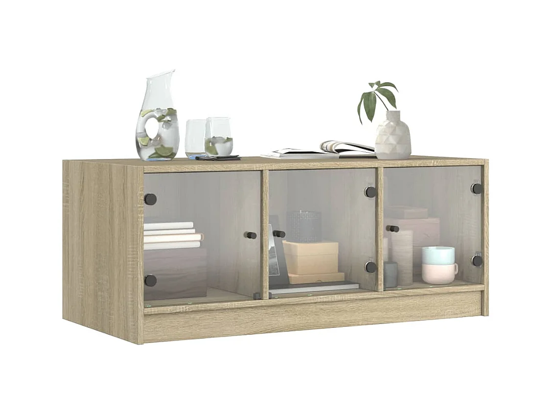 Table basse avec portes en verre chêne sonoma 102x50x42 cm