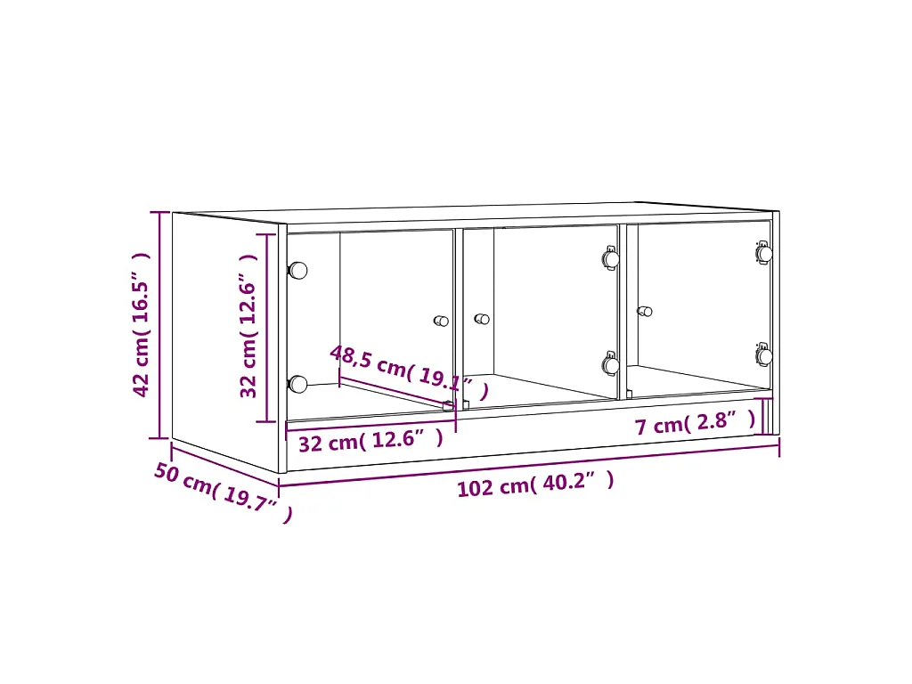 Salontafel met glazen deuren 102x50x42 cm sonoma eikenkleurig