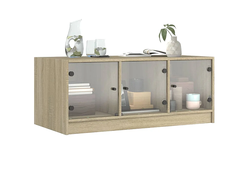 Salontafel met glazen deuren 102x50x42 cm sonoma eikenkleurig