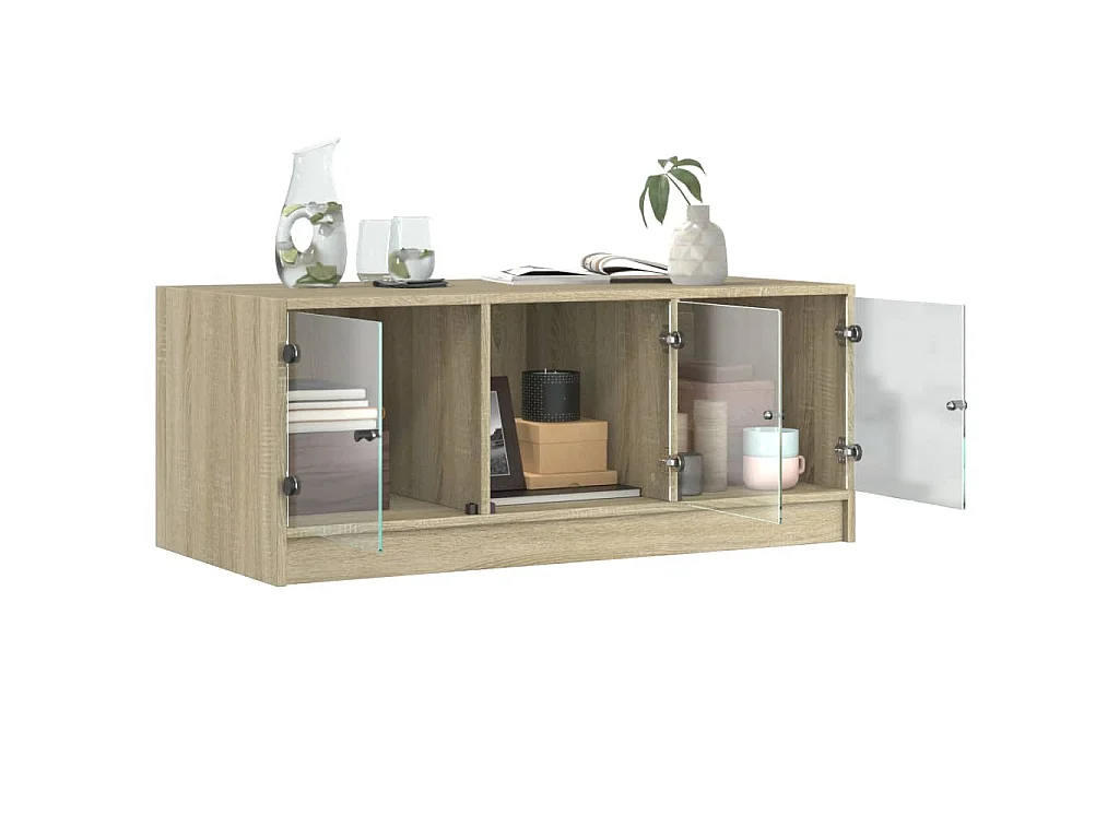 Salontafel met glazen deuren 102x50x42 cm sonoma eikenkleurig