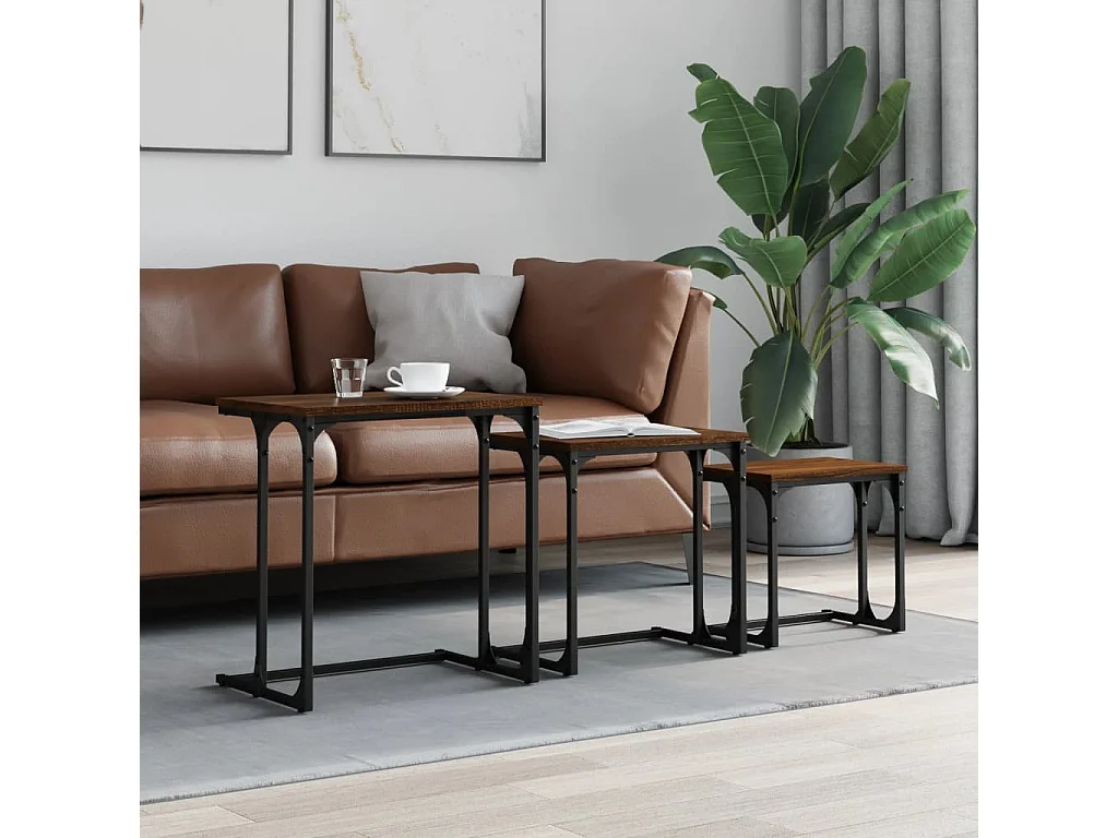 Tables basses gigognes 3 pcs chêne marron bois d'ingénierie