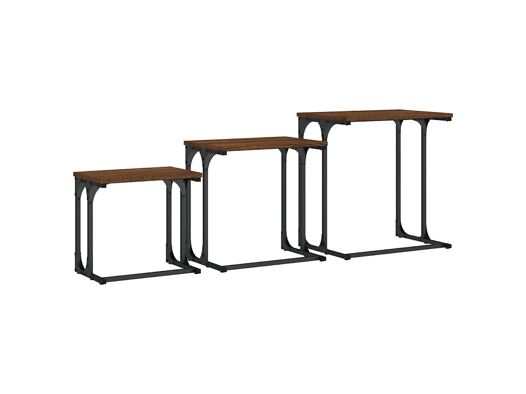 Tavolini Impilabili 3 pz Rovere Marrone in Legno Multistrato