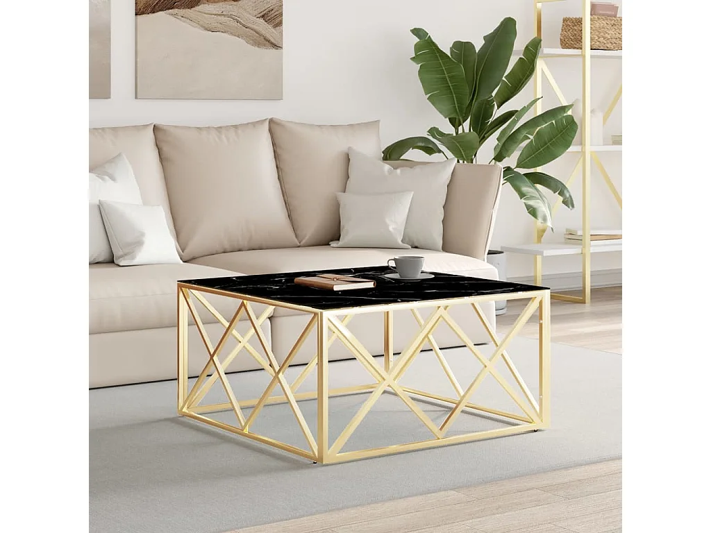 Couchtisch Golden 80x80x40 cm Edelstahl und Glas