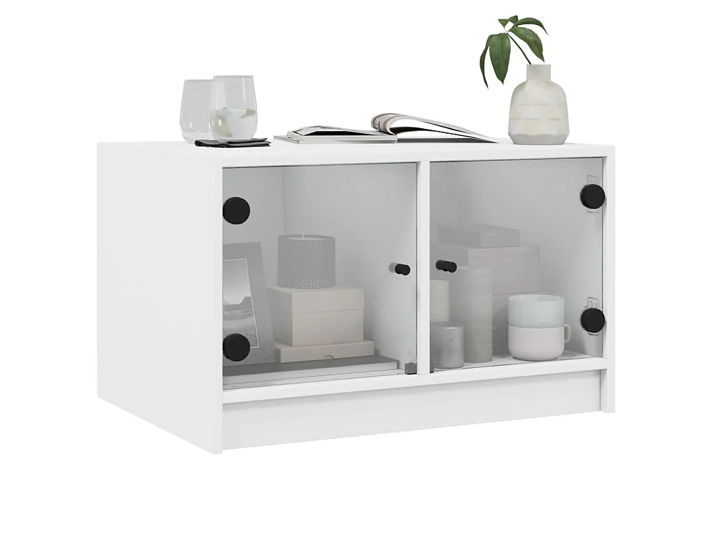 Salontafel met glazen deuren 68x50x42 cm wit