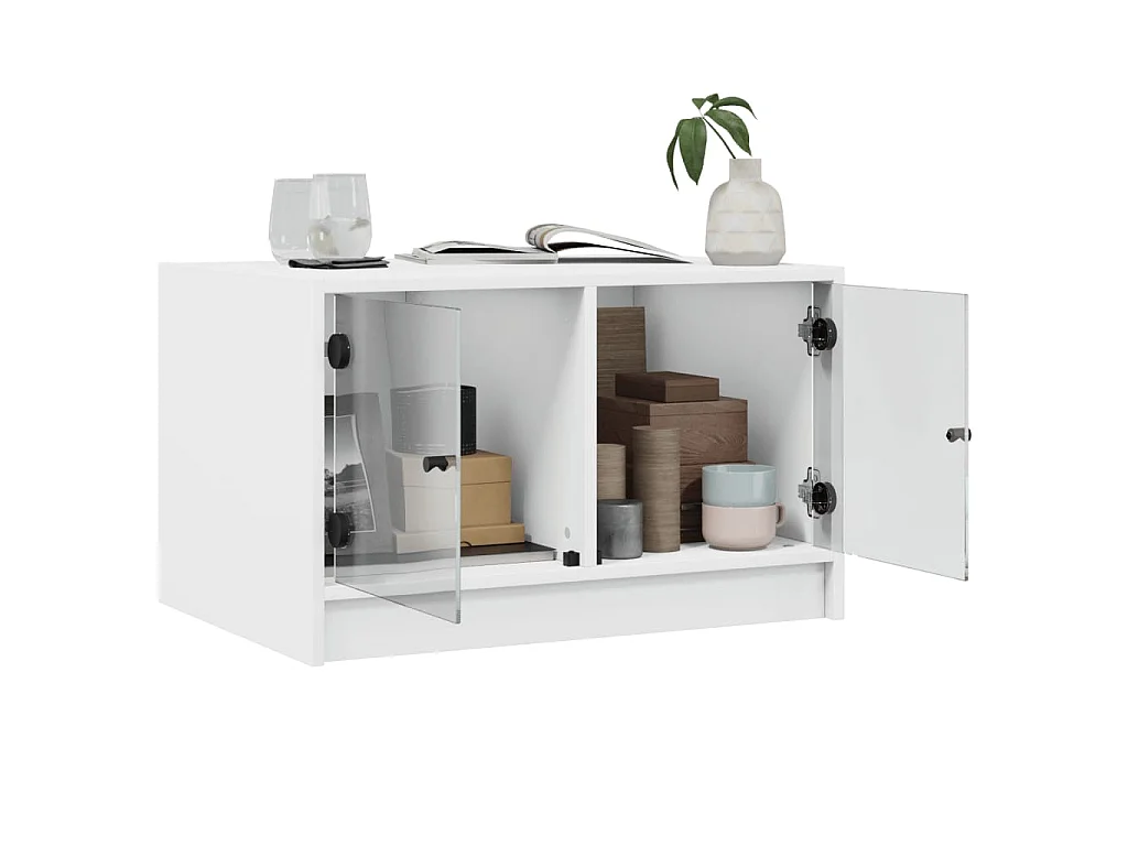 Salontafel met glazen deuren 68x50x42 cm wit