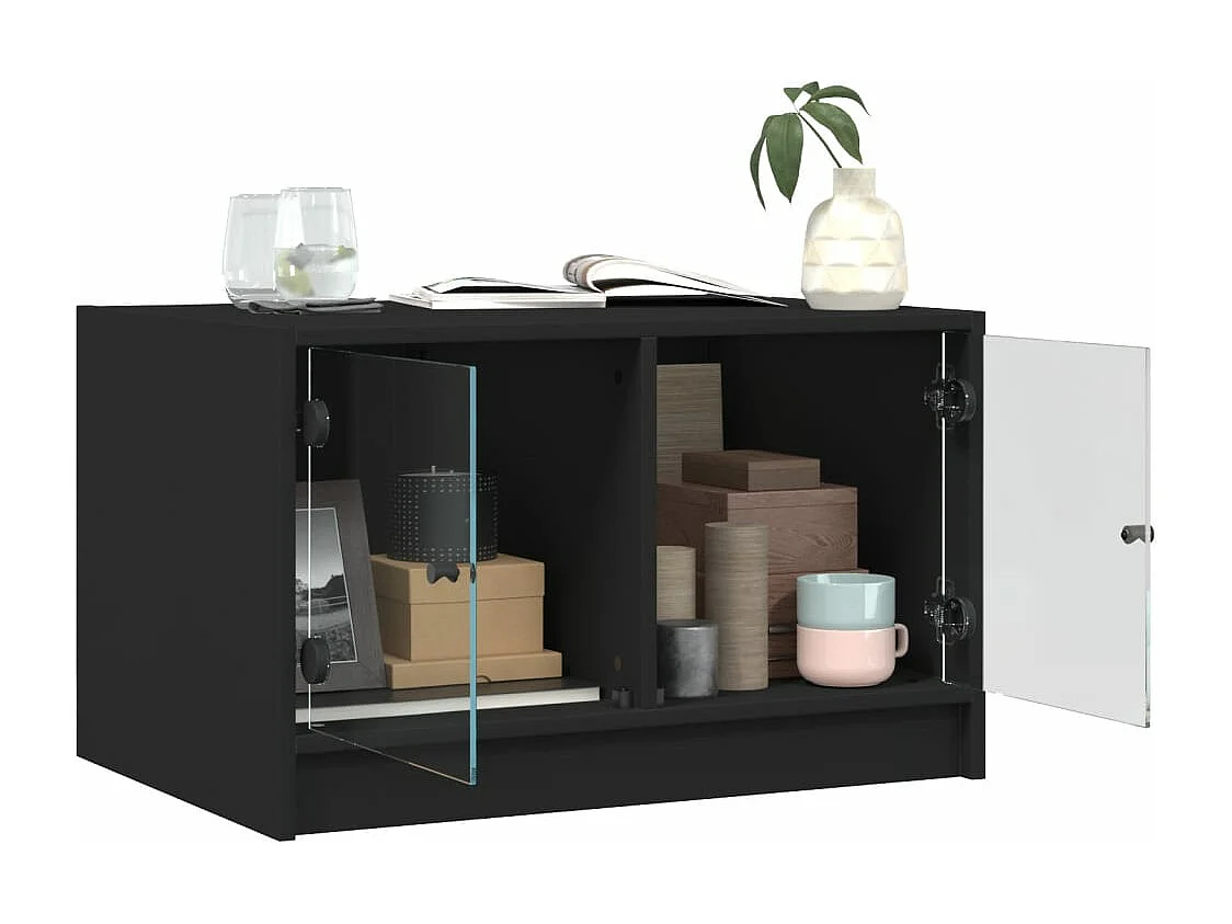 Tavolino da Salotto con Ante in Vetro Nero 68x50x42 cm