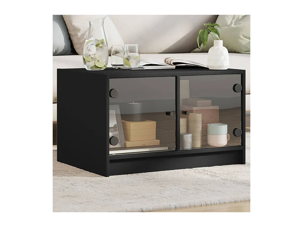 Tavolino da Salotto con Ante in Vetro Nero 68x50x42 cm