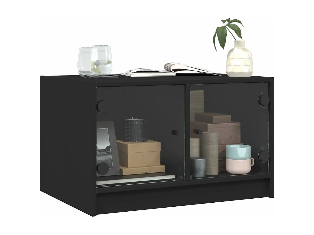 Table basse avec portes en verre noir 68x50x42 cm
