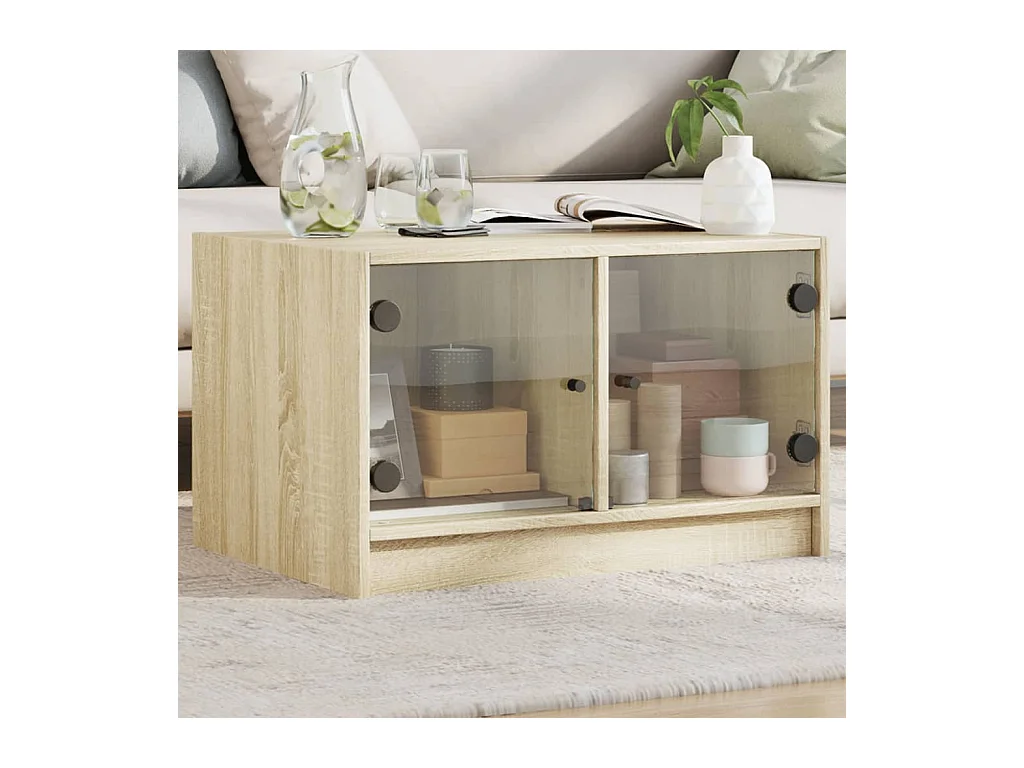 Salontafel met glazen deuren 68x50x42 cm sonoma eikenkleurig