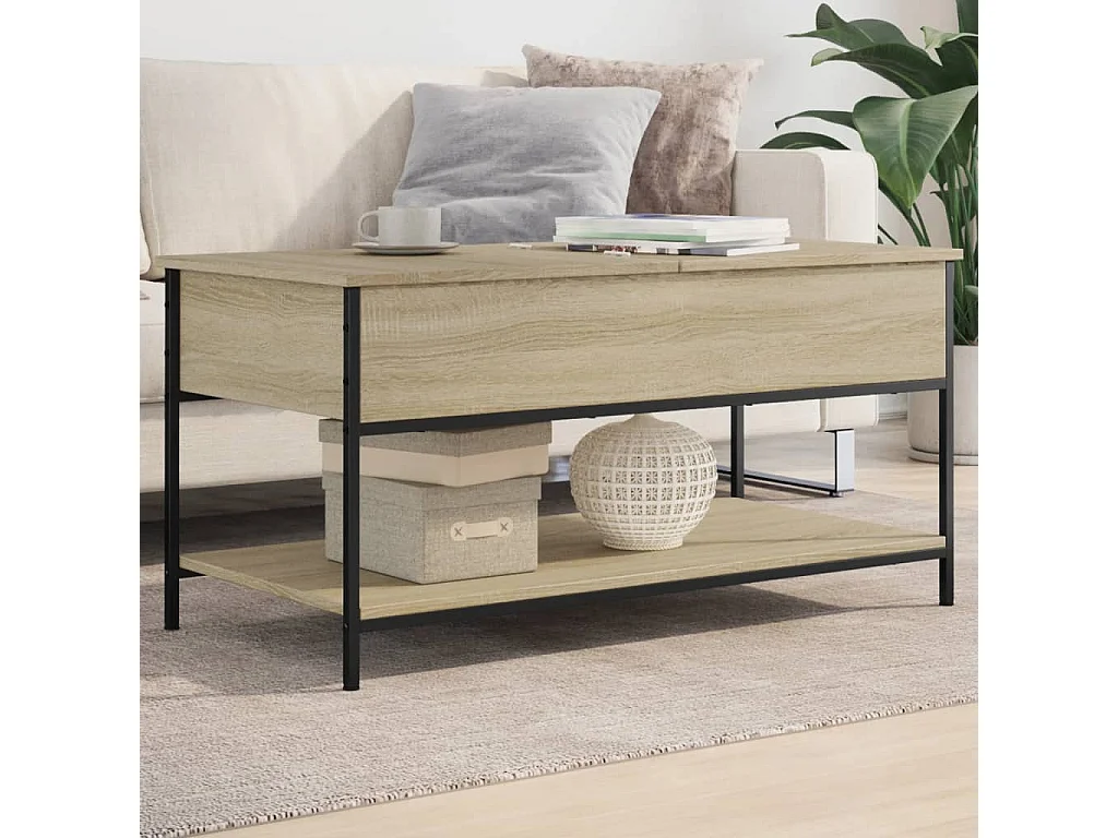 Table basse chêne sonoma 100x50x50cm bois d'ingénierie et métal