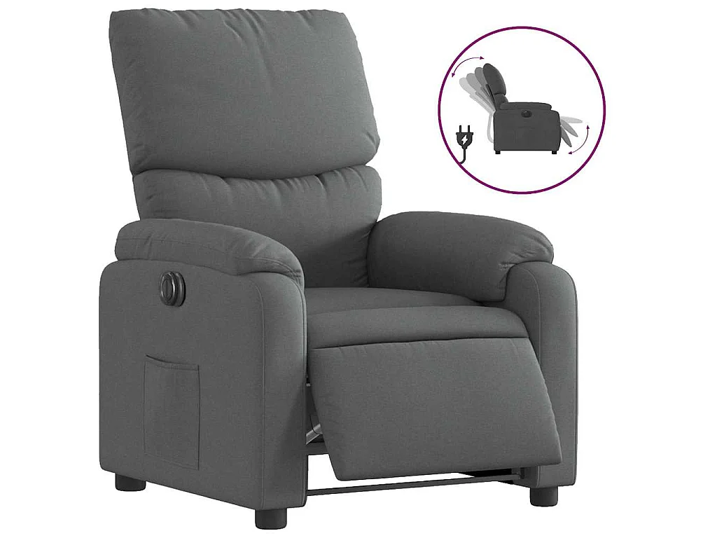 Sillón reclinable eléctrico de tela gris oscuro